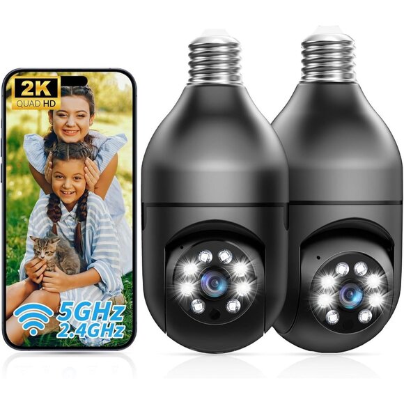 2K Light Bulb Security Camera Outdoor 2 Pack 5G/2.4GHz Wireless Motion Detection - Picture 1 of 9